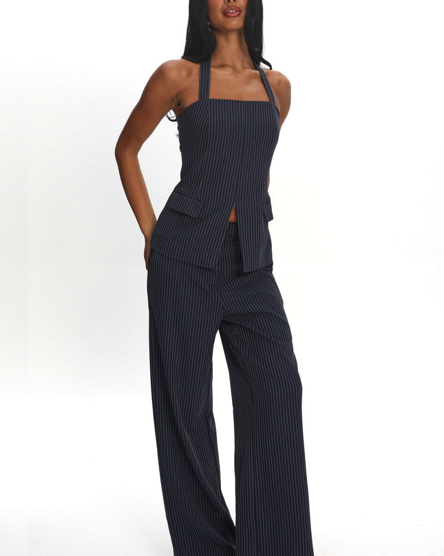Navy Wide Leg Pants Pinstripe
