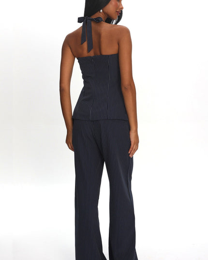 Navy Wide Leg Pants Pinstripe