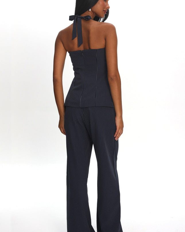 Navy Wide Leg Pants Pinstripe