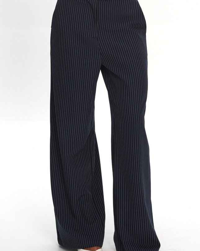 Navy Wide Leg Pants Pinstripe