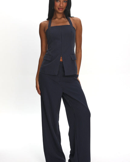 Navy Wide Leg Pants Pinstripe