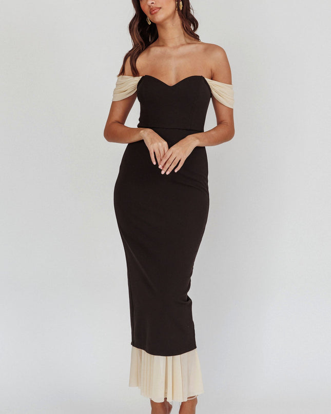 Black Off Shoulder Bodycon Maxi Dress