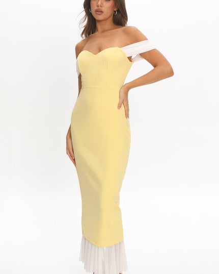 Lemon Off Shoulder Bodycon Midi Dress
