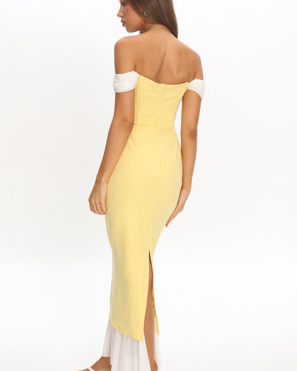 Lemon Off Shoulder Bodycon Midi Dress