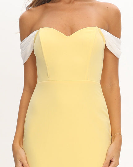 Lemon Off Shoulder Bodycon Midi Dress