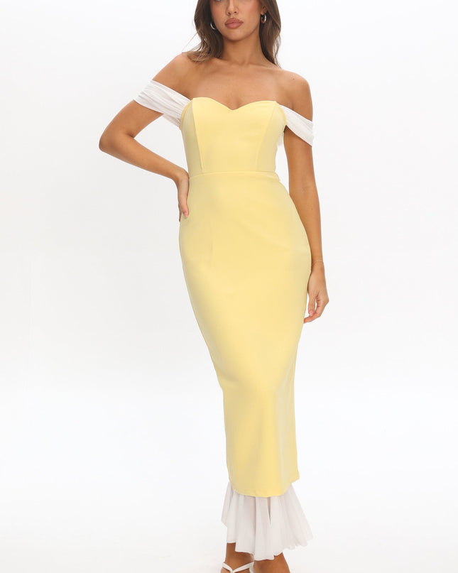 Lemon Off Shoulder Bodycon Midi Dress