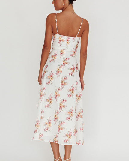 Floral Lace-Up Waist Midi Dress