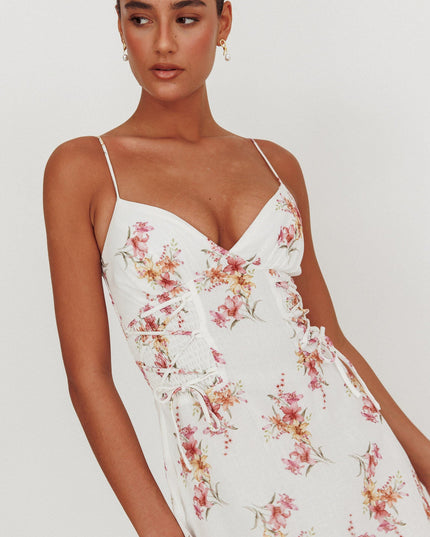 Floral Lace-Up Waist Midi Dress