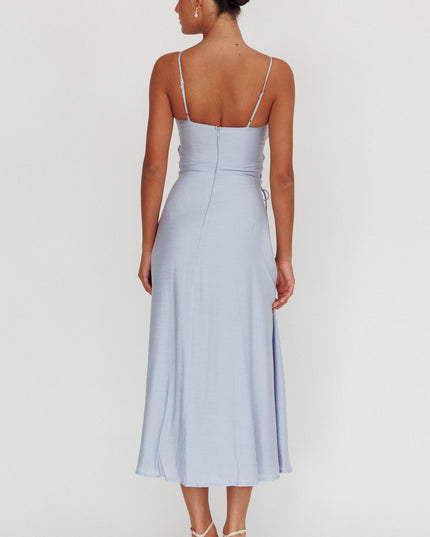 Light Blue Lace-Up Waist Midi Dress