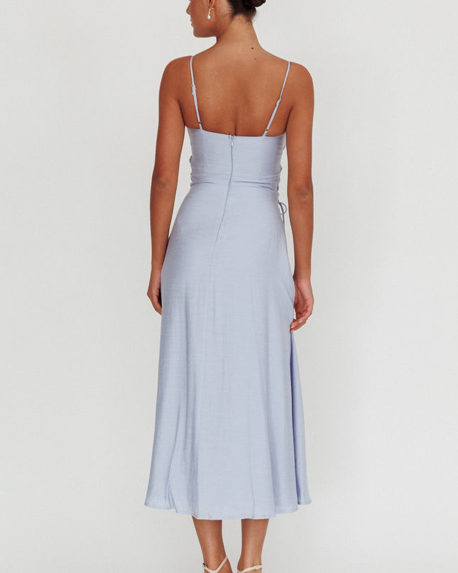 Light Blue Lace-Up Waist Midi Dress