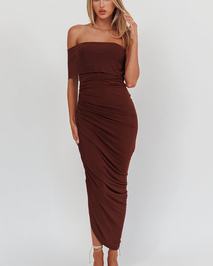 Chocolate One Shoulder Bodycon Maxi Dress