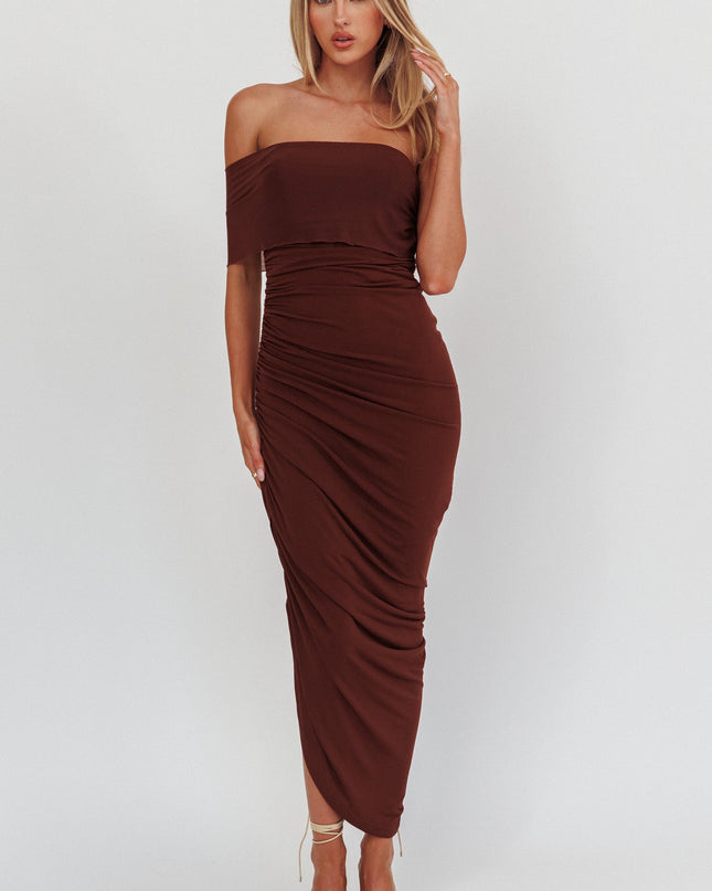 Chocolate One Shoulder Bodycon Maxi Dress