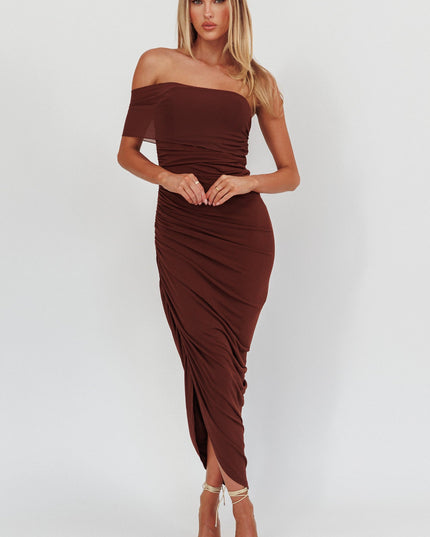 Chocolate One Shoulder Bodycon Maxi Dress