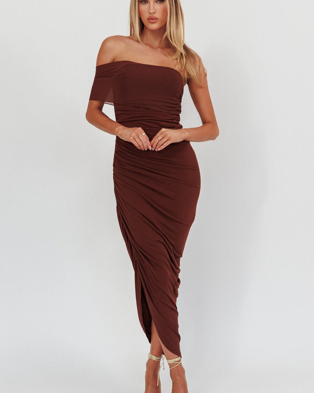 Chocolate One Shoulder Bodycon Maxi Dress