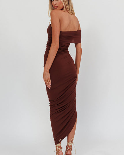 Chocolate One Shoulder Bodycon Maxi Dress