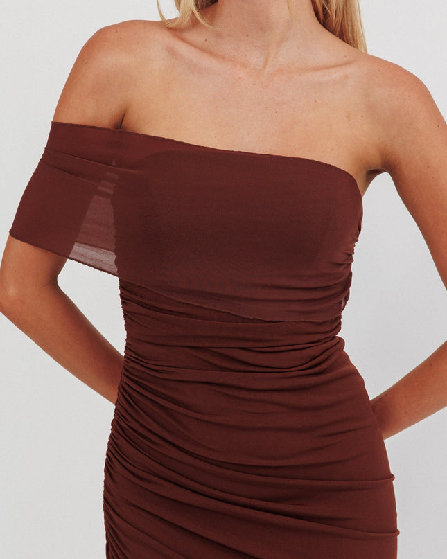 Chocolate One Shoulder Bodycon Maxi Dress