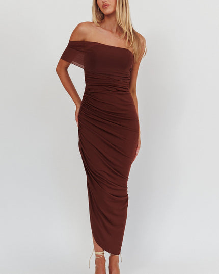 Chocolate One Shoulder Bodycon Maxi Dress