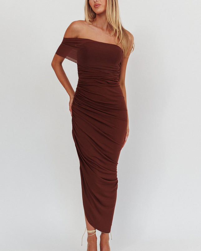 Chocolate One Shoulder Bodycon Maxi Dress