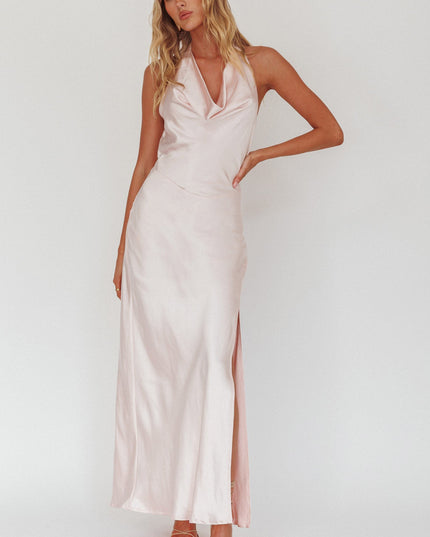 Pink Tied Halter Maxi Dress