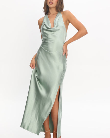 Sage Tied Halter Maxi Dress