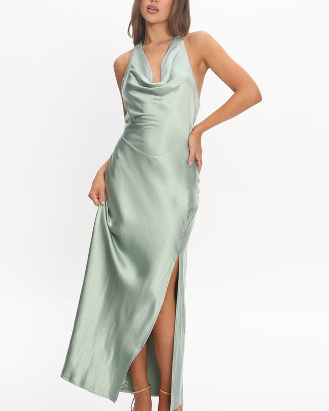 Sage Tied Halter Maxi Dress