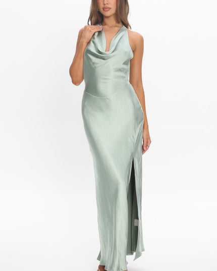Sage Tied Halter Maxi Dress