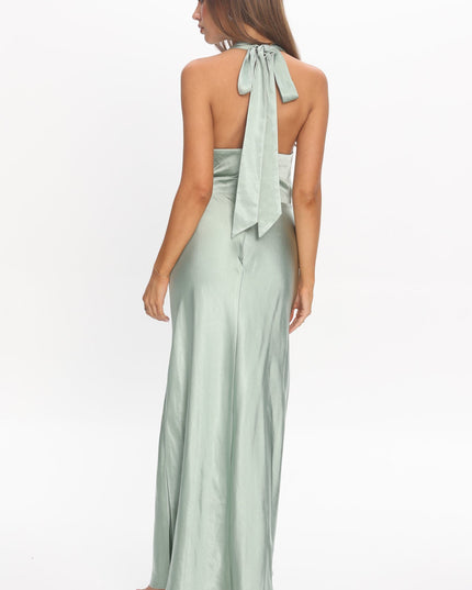 Sage Tied Halter Maxi Dress