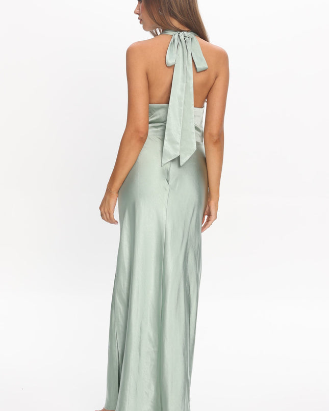 Sage Tied Halter Maxi Dress