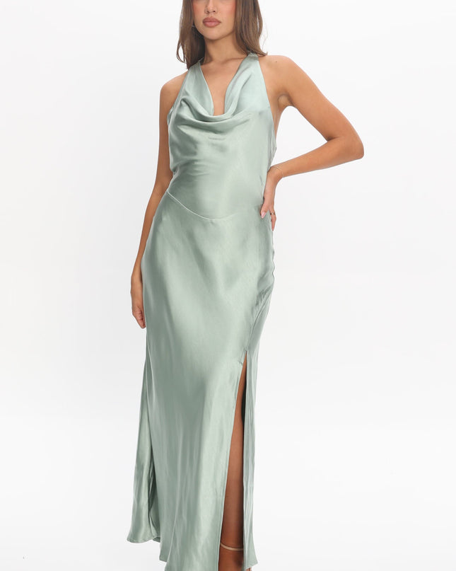 Sage Tied Halter Maxi Dress
