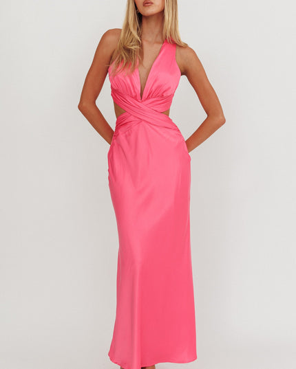 Hot Pink On Crossover Cut-Out Maxi Dress