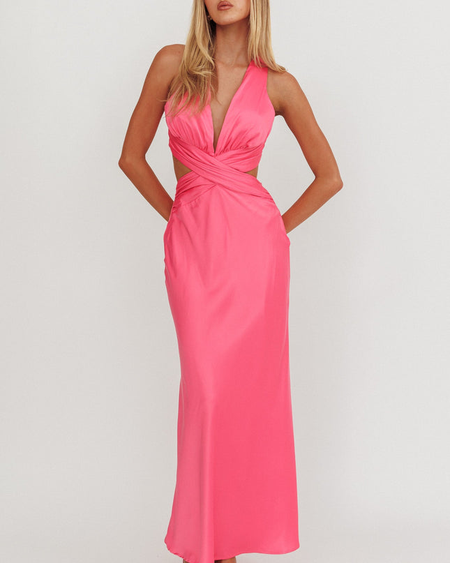Hot Pink On Crossover Cut-Out Maxi Dress