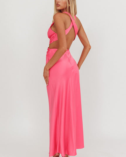 Hot Pink On Crossover Cut-Out Maxi Dress