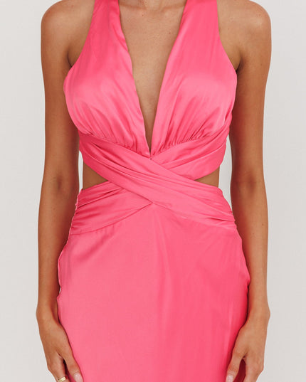 Hot Pink On Crossover Cut-Out Maxi Dress
