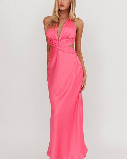 Hot Pink On Crossover Cut-Out Maxi Dress