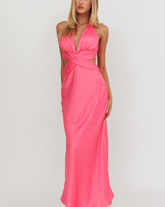 Hot Pink On Crossover Cut-Out Maxi Dress