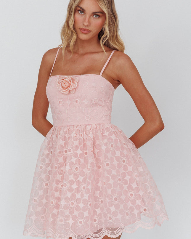 Blush A-Line Square Neckline Mini Dress Lace