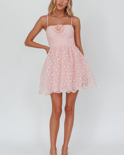 Blush A-Line Square Neckline Mini Dress Lace