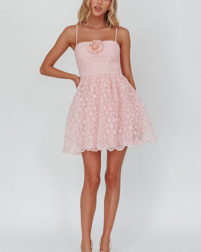 Blush A-Line Square Neckline Mini Dress Lace