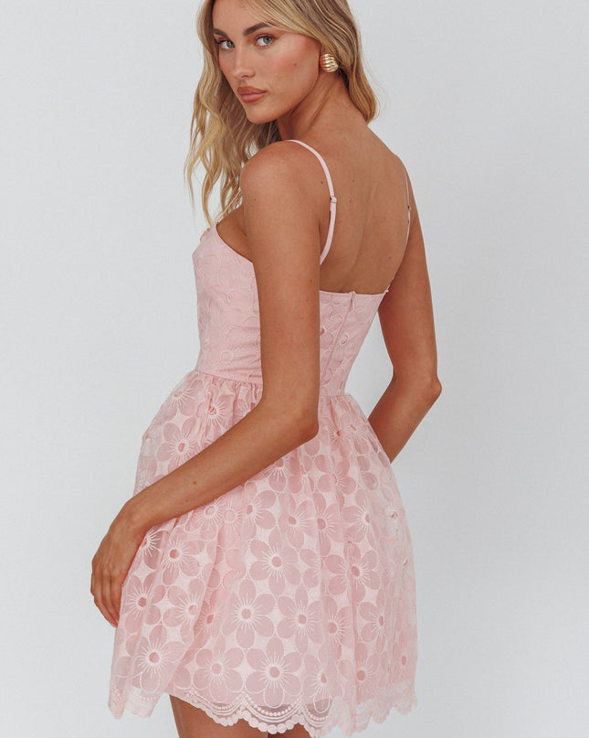 Blush A-Line Square Neckline Mini Dress Lace