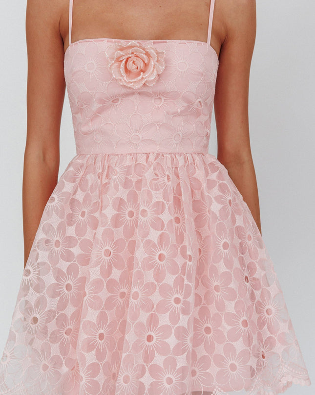 Blush A-Line Square Neckline Mini Dress Lace