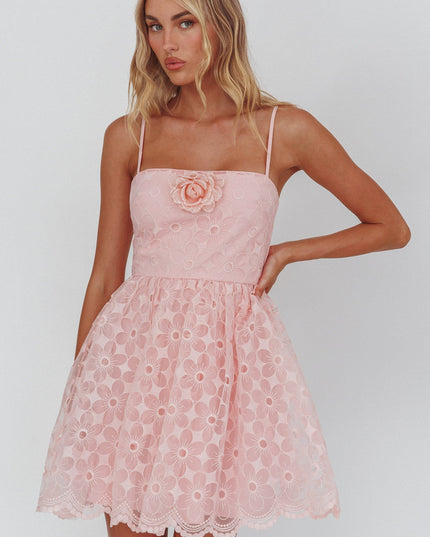 Blush A-Line Square Neckline Mini Dress Lace