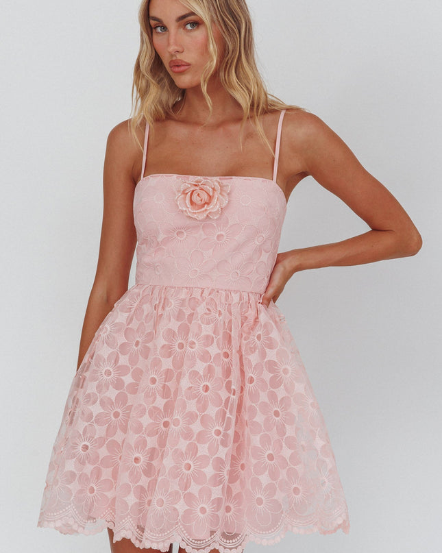 Blush A-Line Square Neckline Mini Dress Lace