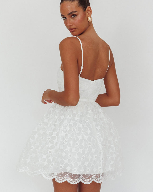 White A-Line Square Neckline Mini Dress Lace