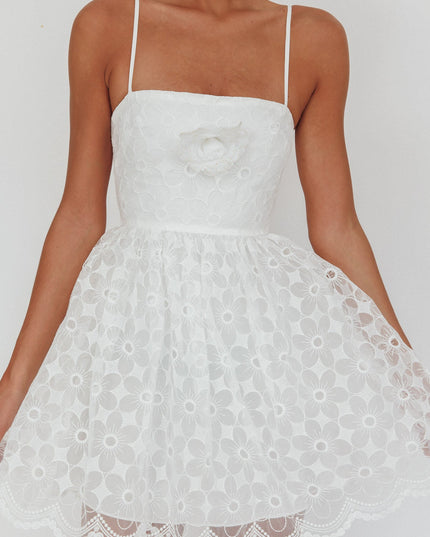 White A-Line Square Neckline Mini Dress Lace