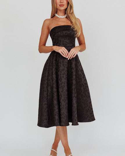 Black Strapless A-Line Midi Dress
