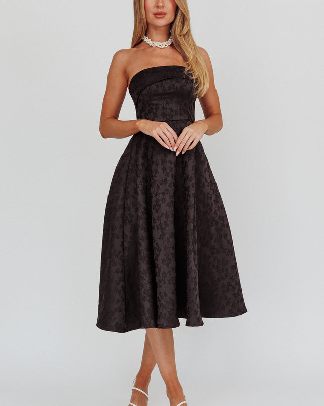 Black Strapless A-Line Midi Dress