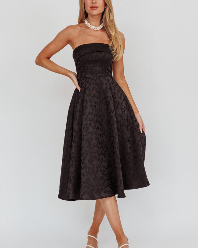 Black Strapless A-Line Midi Dress