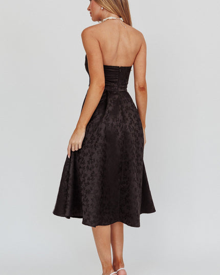 Black Strapless A-Line Midi Dress