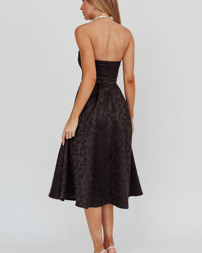Black Strapless A-Line Midi Dress