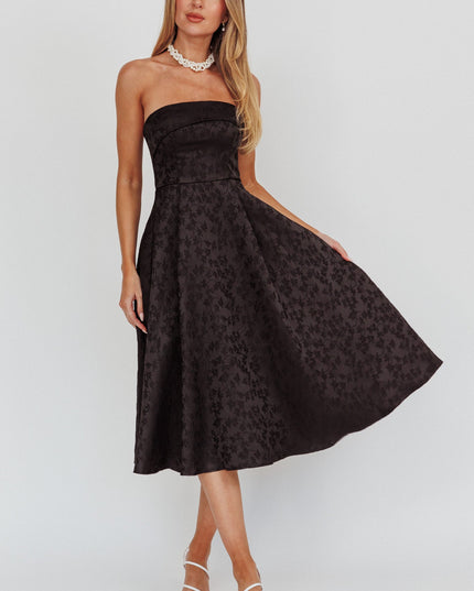 Black Strapless A-Line Midi Dress